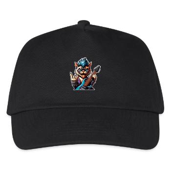 Katze Rock and Roll Gitarrist - Kinder Basecap - Schwarz - Vorne