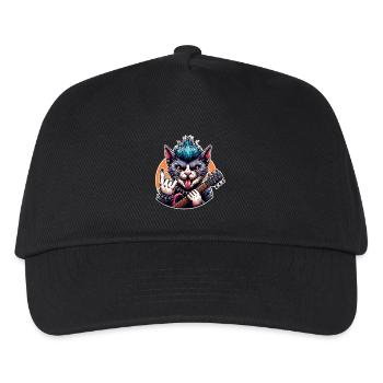 Katze Rock and Roll Gitarrist - Kinder Basecap - Schwarz - Vorne