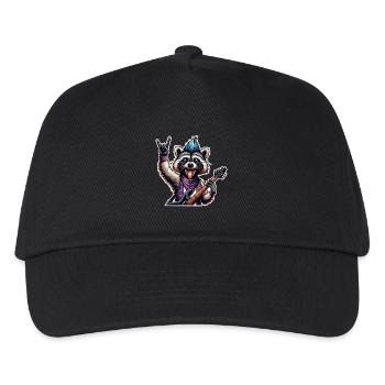 Waschbär Rock and Roll Gitarrist - Kinder Basecap - Schwarz - Vorne