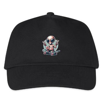 Alien Skateboard Skater Skate - Kinder Basecap - Schwarz - Vorne