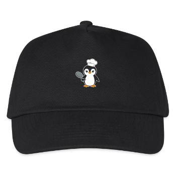 Pinguin Koch mit Pfanne Lustiges Cartoon Motiv - Kinder Basecap - Schwarz - Vorne