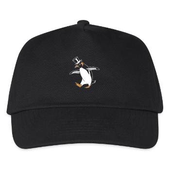 Eleganter Pinguin Tanzt Fröhlich Mit Zylinderhut - Kinder Basecap - Schwarz - Vorne