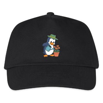 Pinguin Gärtner Mit Gießkanne In Aktion - Kinder Basecap - Schwarz - Vorne