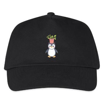 Pflanzenliebhaber Pinguin Mit Blumentopf Auf Dem - Kinder Basecap - Schwarz - Vorne