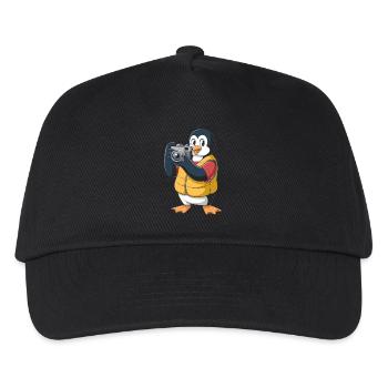 Penguin Photographer with Camera - Kids’ Baseball Cap - black - Front