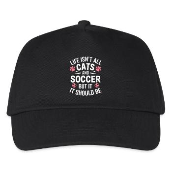 Fußball Spruch Katze Lustige Fussballer Geschenk - Kinder Basecap - Schwarz - Vorne