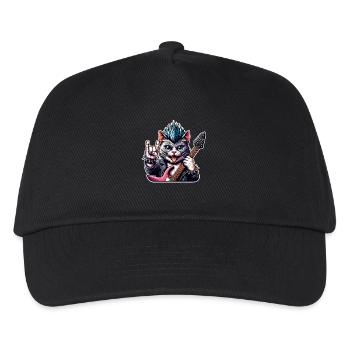 Katze Rock and Roll Gitarrist - Kinder Basecap - Schwarz - Vorne