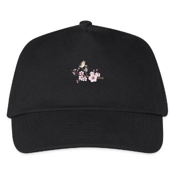 Kirschblüte Vogel Illustration Cherry Blossom Bird - Kinder Basecap - Schwarz - Vorne