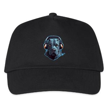 Cooler Pitbull mit Kopfhörern - Kinder Basecap - Schwarz - Vorne