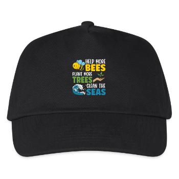 Helfen Sie mehr Bienen, pflanzen Sie mehr Bäume, reinigen Sie die Meere - Kinder Basecap - Schwarz - Vorne