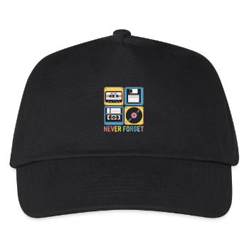 Never Forget 80er Jahre Mix Tape Diskette VHS - Kinder Basecap - Schwarz - Vorne