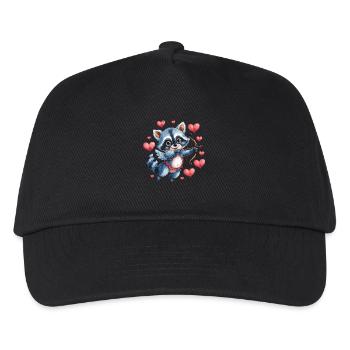 Cupid raccoon with arrow and heart - Kids’ Baseball Cap - black - Front