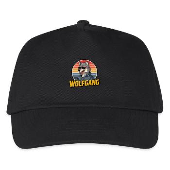 Wolfgang Wolf Retro Stil mit Sonnenbrille - Kinder Basecap - Schwarz - Vorne
