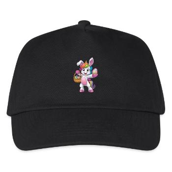 Buntes Einhorn Mit Ostereiern Im Korb - Kinder Basecap - Schwarz - Vorne