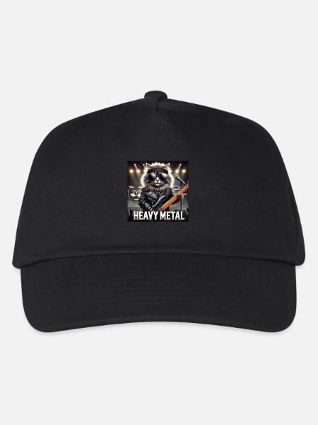 Heavy Metal Katze mit Gitarre - Kinder Basecap - Schwarz
