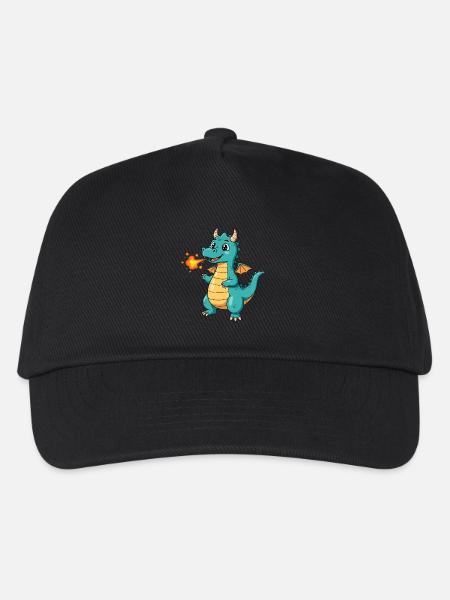 Dino Cartoon Drache mit Feuer - Kinder Basecap - Schwarz