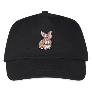Pessach Party Geschenk, süßer Hase mit rosa Schleife - Kinder Basecap - Schwarz - Vorne