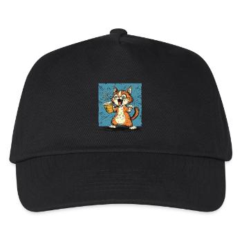 Aufgeregte Katze mit Kaffee im Comic-Stil - Kinder Basecap - Schwarz - Vorne