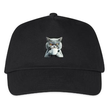 Realistisch: Grantige Katze mit Kaffee - Kinder Basecap - Schwarz - Vorne