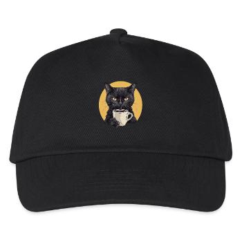 Realistische Katze mit Kaffee - Morgenritual - Kinder Basecap - Schwarz - Vorne
