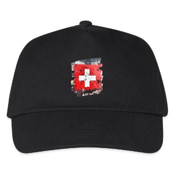 Schweizer Flagge Schweiz - Kinder Basecap - Schwarz - Vorne