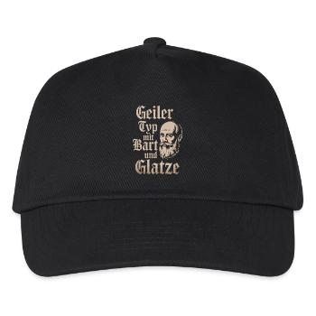Geiler Typ Mit Bart & Glatze Glatzkopf Bartträger - Kinder Basecap - Schwarz - Vorne