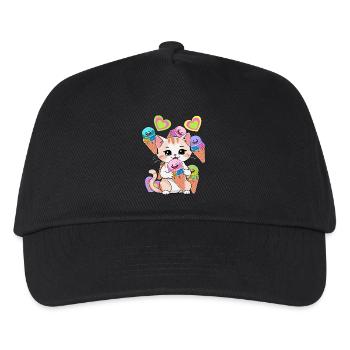 Chat Chats Glace Crème Enfants Enfant Bébé Bambins - Casquette de baseball Enfant - noir - Devant