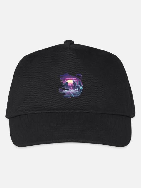 Futuristische Neon City Skyline bei - Kinder Basecap - Schwarz