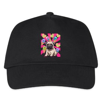 Hund Hunde Mops Kinder Kind Eis Eiskrem - Kinder Basecap - Schwarz - Vorne