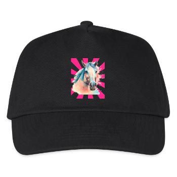 Pferd Pferde Pony Reiterin Retro - Kinder Basecap - Schwarz - Vorne