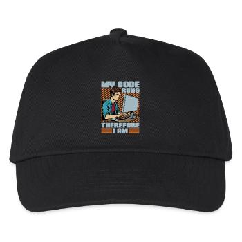 Coder My Code Runs Therefore I Am Web Developer - Kinder Basecap - Schwarz - Vorne