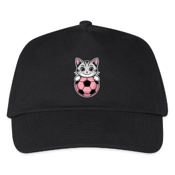 Fußball Mädchen Katze Lustig Fussballerin Geschenk - Kinder Basecap - Schwarz - Vorne