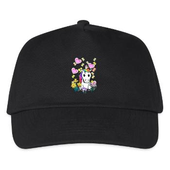 Einhorn Einhörner Sommer Retro Fabelwesen Kinder - Kinder Basecap - Schwarz - Vorne