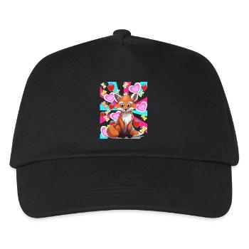 Retro Sommer Fuchs Waldbewohner Erdbeeren 80er - Kinder Basecap - Schwarz - Vorne
