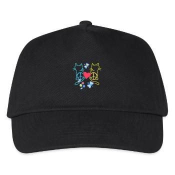 Retro Hippie Katzen Peace Katze Vintage Hippies - Kinder Basecap - Schwarz - Vorne