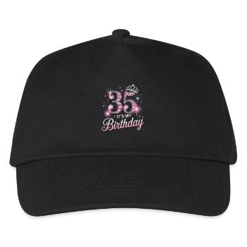 35th Birthday Glitter Crown and Pink Gemstones - Kids’ Baseball Cap - black - Front