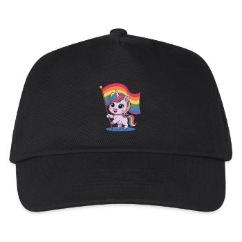 Niedliches Einhorn Mit Regenbogenfahne - Kinder Basecap - Schwarz - Vorne
