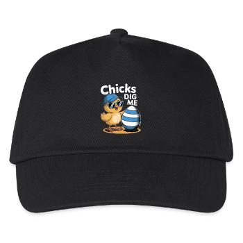 Funny Chick With Hat And Egg - Chicks Dig Me - Kids’ Baseball Cap - black - Front