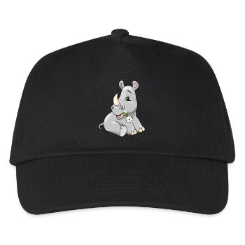 Cute shy baby rhino with chamomile - Kids’ Baseball Cap - black - Front