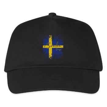 Schwedischer Stolz, Flagge Schwedens - Kinder Basecap - Schwarz - Vorne