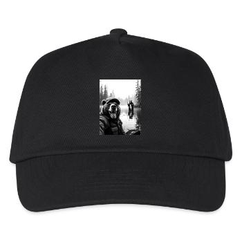 Fischerei Bär Selfie - Kinder Basecap - Schwarz - Vorne
