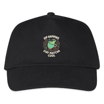 Matcha Aesthetic Latte Soft Girl Tee Über Kaffee - Kinder Basecap - Schwarz - Vorne