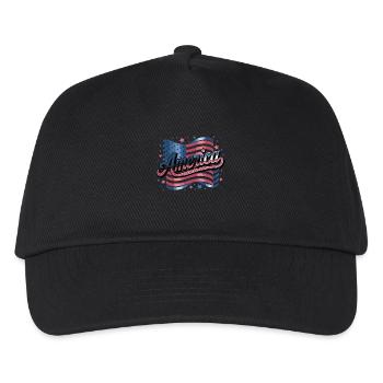 Amerika Flagge Sterne Patriotische Schrift - Kinder Basecap - Schwarz - Vorne