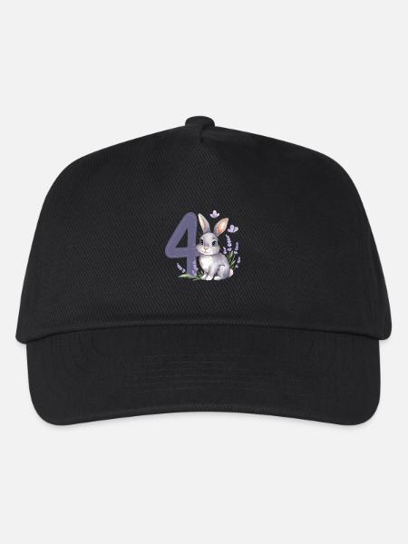 4. Geburtstag 4 Jahre Hase Häschen Lavendel Lila - Kinder Basecap - Schwarz