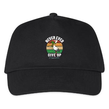 Frosch und Storch - Never give up - Spruch - Kinder Basecap - Schwarz - Vorne