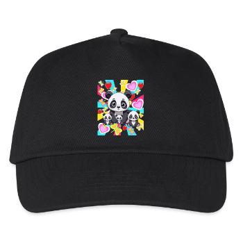 Retro Panda Familie Kinder Teenie Bären Asien Bär - Kinder Basecap - Schwarz - Vorne
