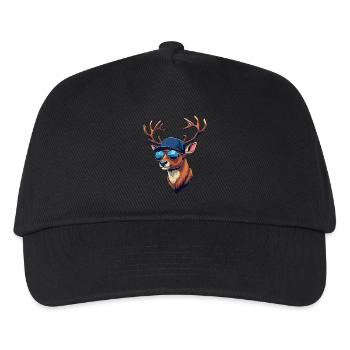 Cooler Hirsch Hirschkopf Jäger Jagen Wild - Kinder Basecap - Schwarz - Vorne