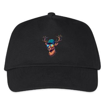 Cooler Hirsch Hirschkopf Jäger Jagen Wild Wald - Kinder Basecap - Schwarz - Vorne