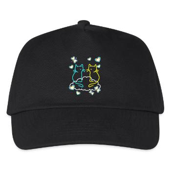 Retro Katzen Katze Kinder Mädchen Jungen Teenies - Kinder Basecap - Schwarz - Vorne