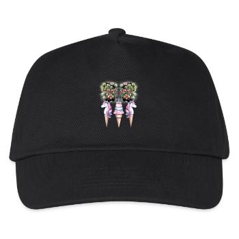 Erdbeeren Einhorn Eiscrem Eis Teenie Kinder Kind - Kinder Basecap - Schwarz - Vorne